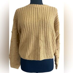 Moon & Madison Mustard Chunky Fisherman Knit Sweater Cozy Cabincore Pullover XS
